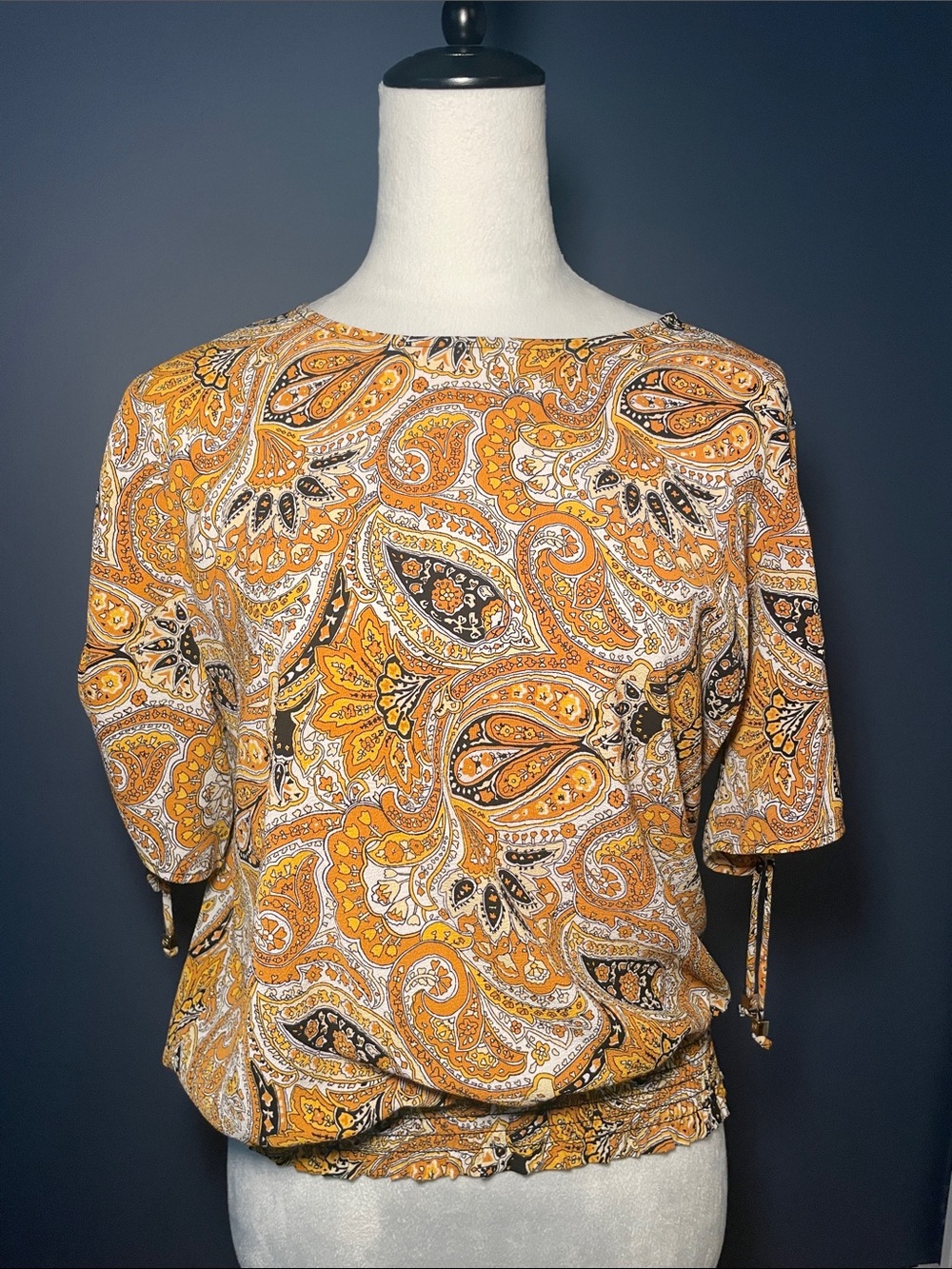 MICHAEL Michael Kors Paisley Short-Sleeve Blouse in Mustard and Black